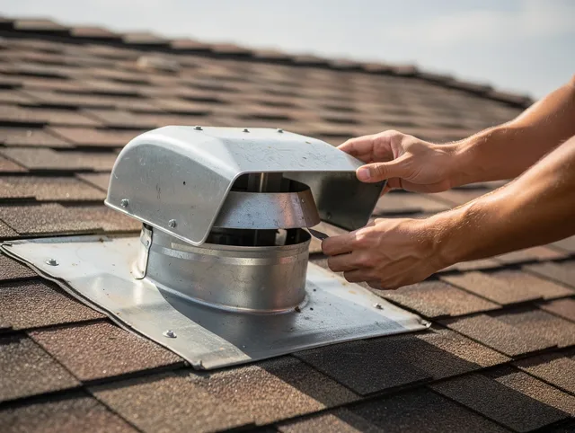 Manchester Dryer Vent Cleaning certified technician safely cleaning a roof-mounted dryer vent in Manchester