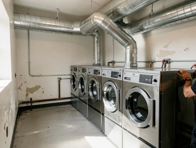 Manchester Dryer Vent Cleaning team performing large-scale commercial dryer vent cleaning in Manchester