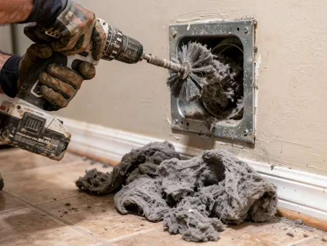 Certified Manchester Dryer Vent Cleaning technician performing dryer vent cleaning in Manchester