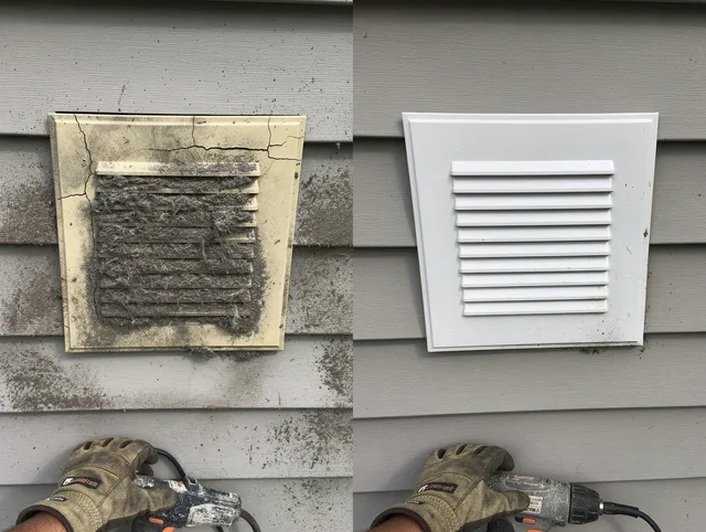 Manchester Dryer Vent Cleaning technician installing high-quality dryer vent cover at a residential property in Manchester