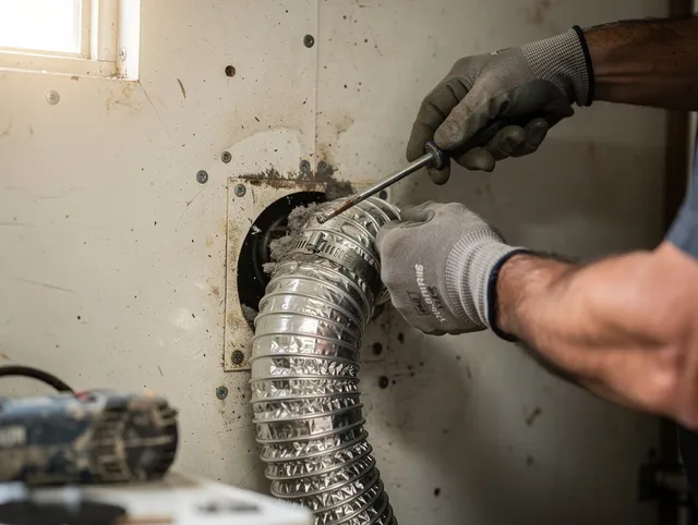 Manchester Dryer Vent Cleaning technician performing precise dryer vent hose installation in Manchester